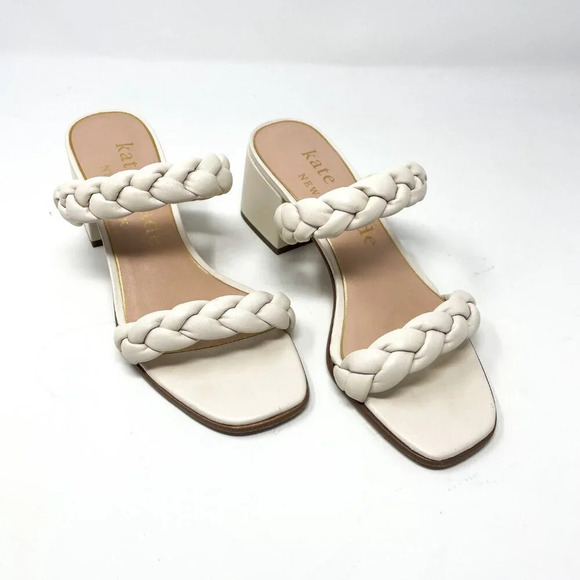 Kate Spade Juniper Braided Slide Heeled Leather Sandals Block Heels Size 7B - Picture 2 of 8